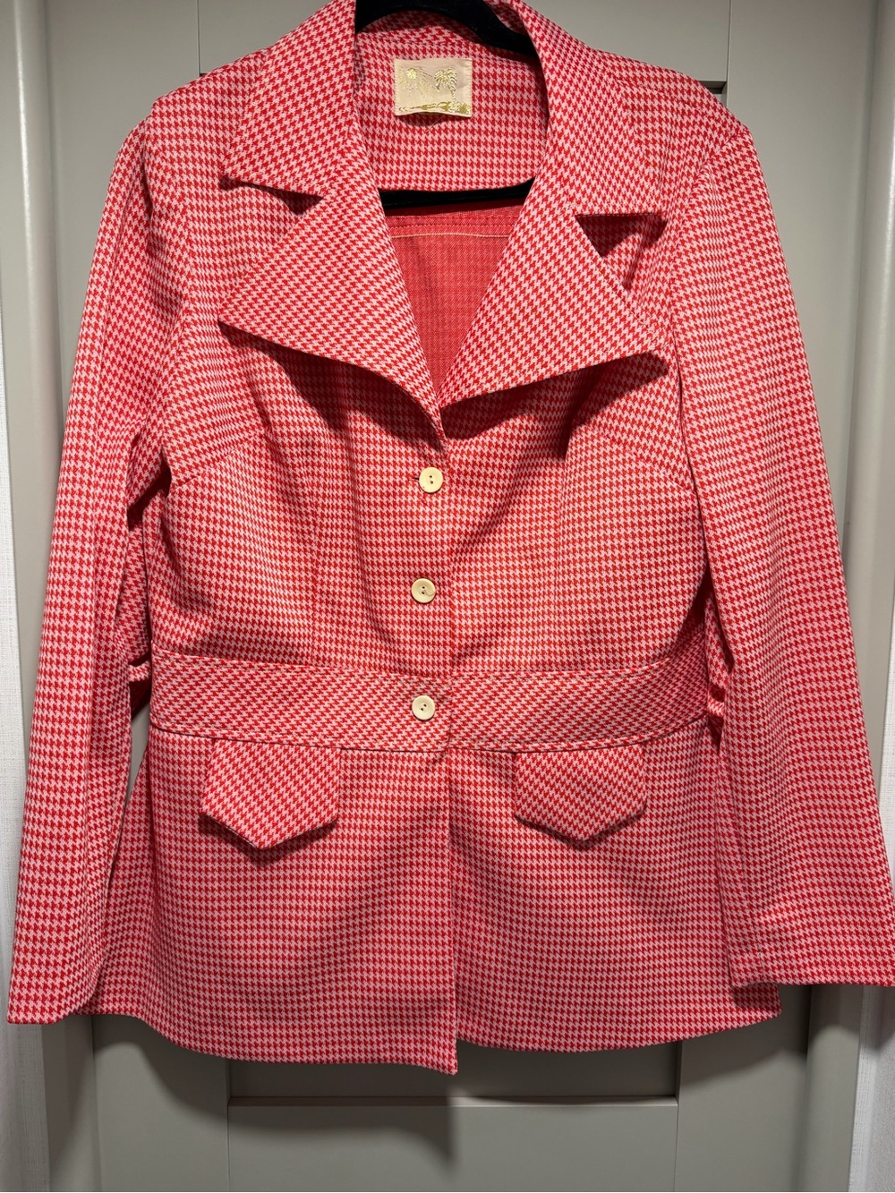 Women's Red vintage styling Houndstooth Button-Front Jacket